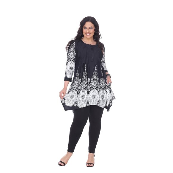 NWT White Mark Womens Plus Size Dulce Tunic Top Black / White 4X - Picture 2 of 9